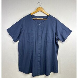Woman Within Blue Button Front Short Sleeve Shirt Plus Size 18 20 L‎